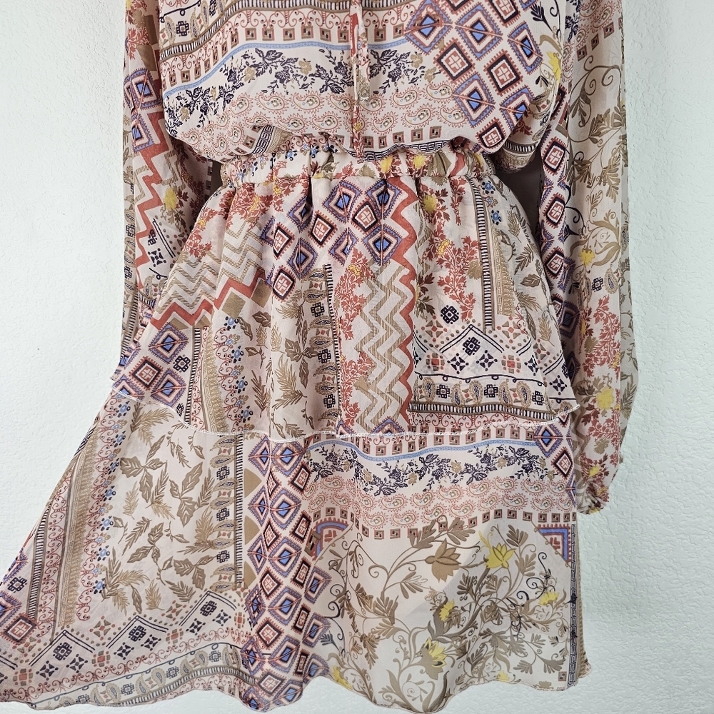 NWT LASCANA About You Long Sleeve Boho Shirt Dress Mixed Print Size 2 - Picture 7 of 16